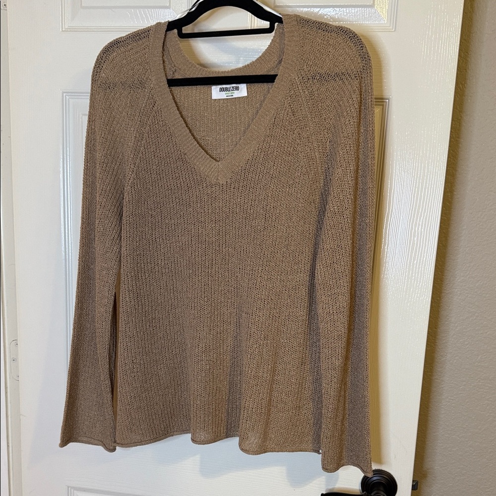 Double Zero Open Weave V-Neck Lightweight Sweater in Sand